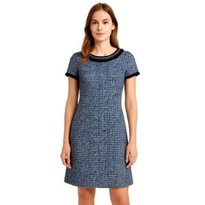 Sara Campbell Size 12 Blue Tweed Embellished Neckline Cap Sleeve NWT